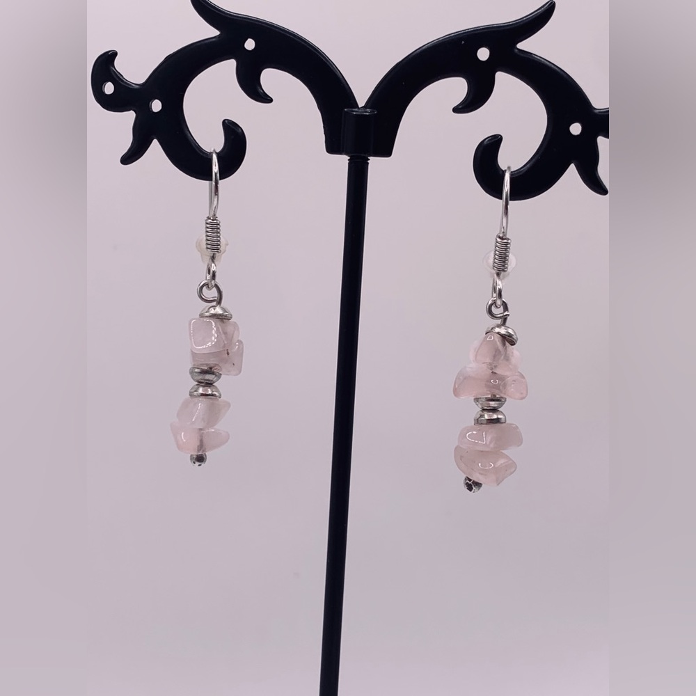 Silpada Vintage Sterling Silver Rose Quartz Beaded Dangle French Wire Earrings
